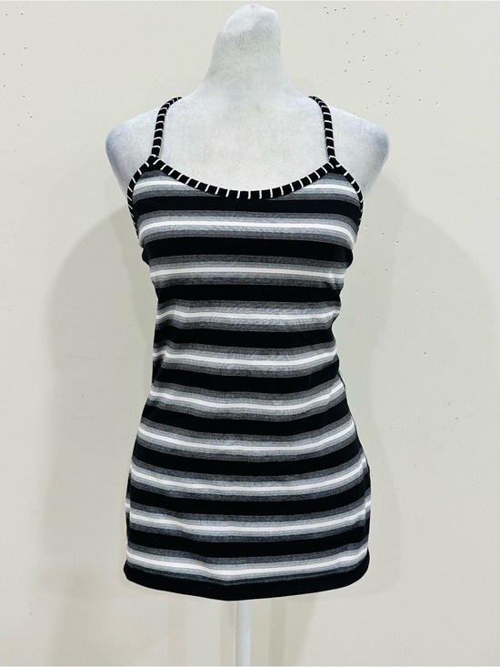 lululemon athletica Tops - Lululemon Striped Knit Built-In Bra Camisole Tank Top Black Gray White Size 8